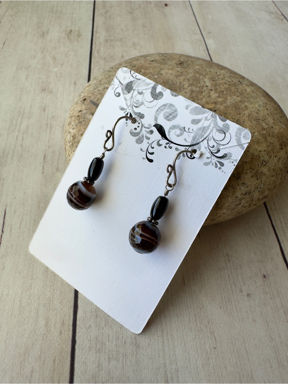 Hand Crafted Onyx Bead Drop Earrings